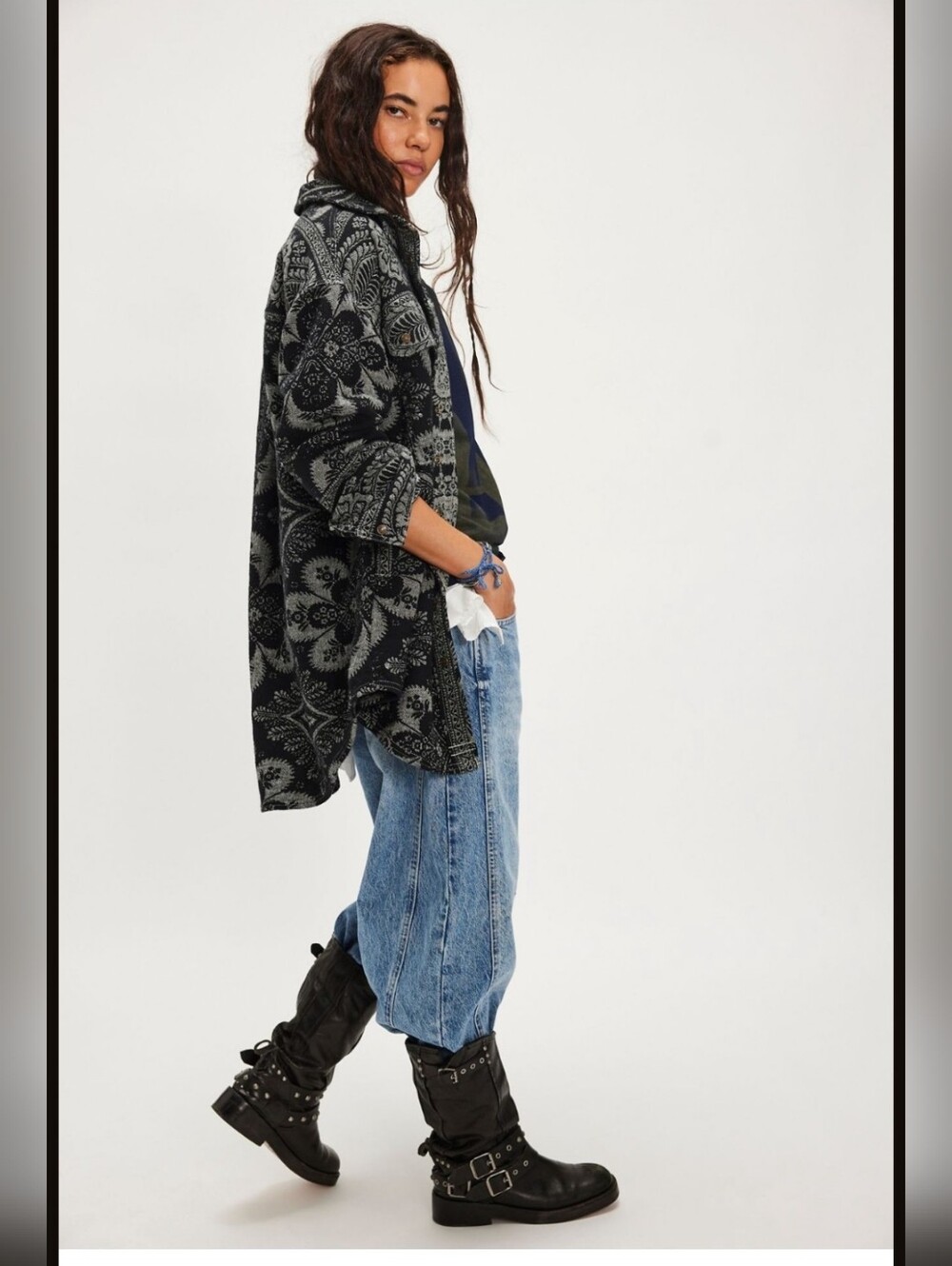 NWT We The Free Wonderland Fog Jacquard Shirt Black & Tea Combo